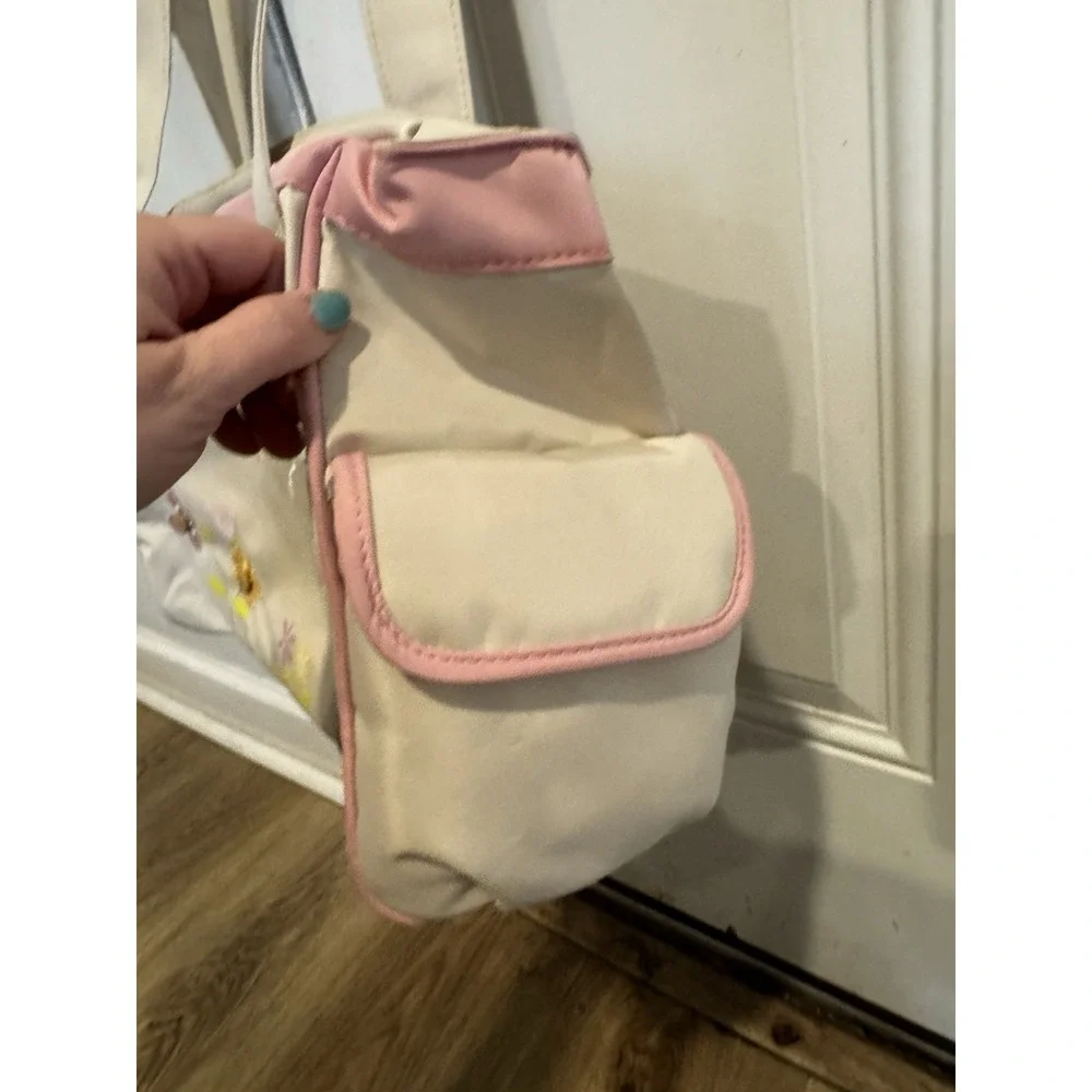 Vintage Winnie The Pooh Diaper Bag Tote Pink Beige Floral Embroidered NWOT Y2K